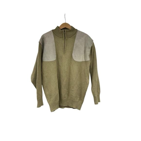 BOB ALLEN Men Hunting Shooting Heavy Sweater Quarter Zip Suede Brown-Green L - Picture 1 of 7